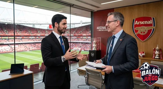  Mikel Arteta conversando con el director deportivo del Arsenal