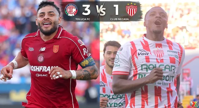 Toluca venció 3-1 a Necaxa en juego de tarjetas rojas